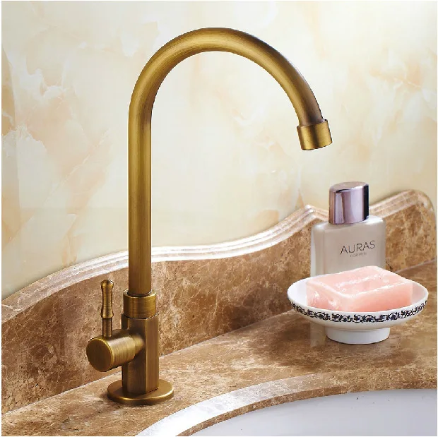 

AUSWIND Antique European Copper Brush Faucet Vertical Single Cold Basin Faucet Lavatory Basin Faucet Rotating bathroom products