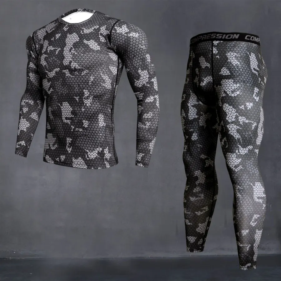 set Компрессионный Спортивный Костюм 4xl колготки для футболок мужской фитнес комплект термобелье мужской беговой костюм бренд Гидрокостюмы в стиле MMA - Цвет: set