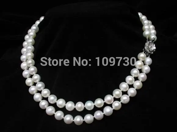 

Jewelr 003941 stunning necklace 2 strands white freshwater pearl round beads silver clasp