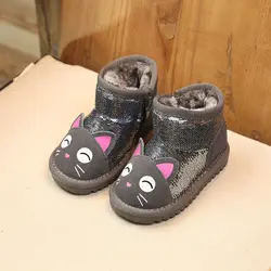 Детская Девичьи зимние сапоги для маленьких мальчиков плюшевые бархатные хлопковые сапоги обувь для маленьких обувь детская потепления