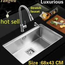 Квартира большая роскошная кухня ручная раковина одинарная мойка сделать блюда 304 нержавеющая сталь Горячая 680x430 мм