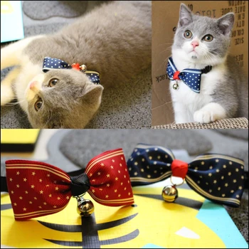 

[MPK Cat Ties] Twinkling Star Cat Collars, Blue and Red,to choose from, Neck Ties and Bow Ties Available