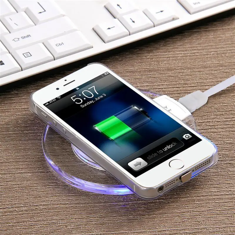 NEW LED Lights Tablet Wireless Charger Qi Phone Charger for iPhone 6 6S 5 SE 5S Wireless Charging Kit with Anti-slip Base