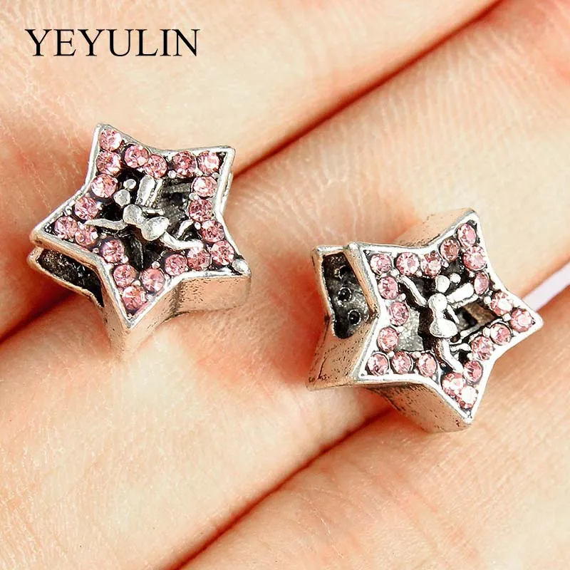 

10pcs New Trend Crystal Angel Elf Pattern Star Spacer Loose Beads Making DIY Charms Bracelets Gift 5mm Hole Jewelry Accessories