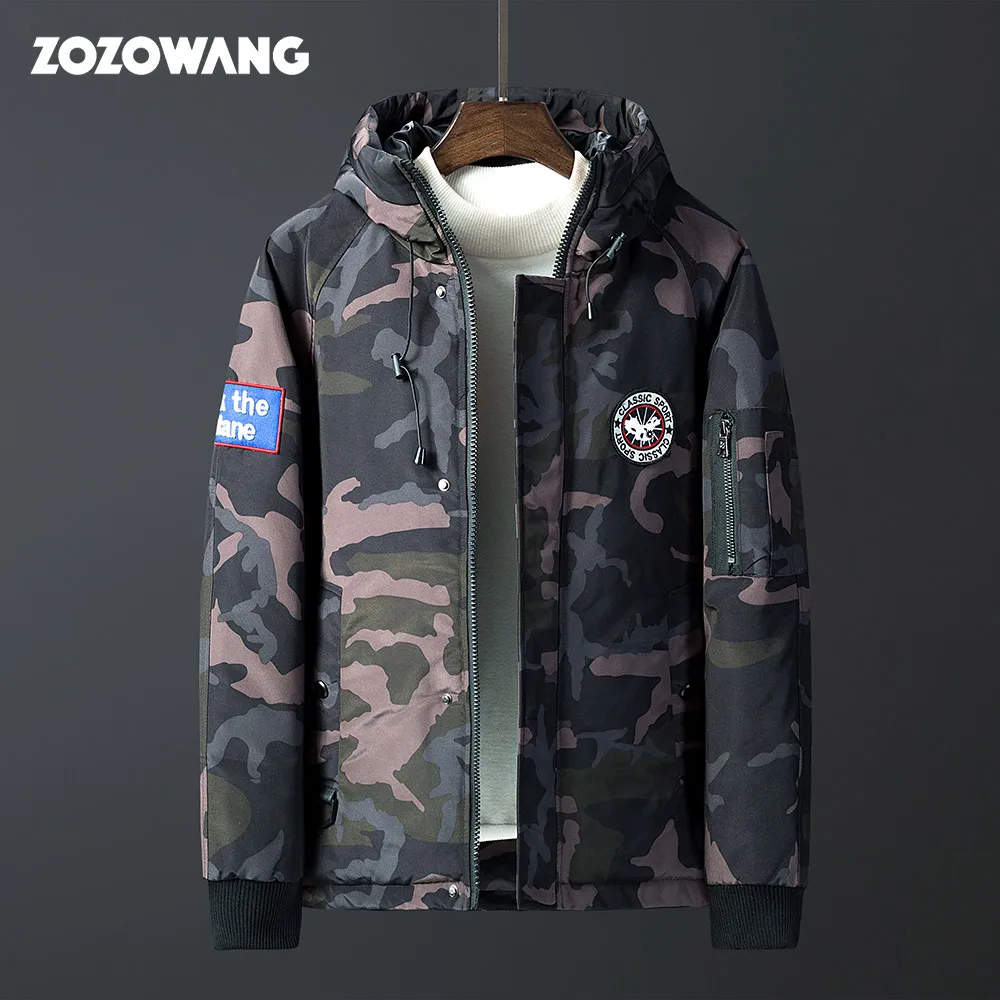

ZOZOWANG 2019 New Long Can Withstand - 30 Degrees Winter Warm Jacket Men Hooded White Duck Down Jacket Big Size 3XL Camouflage