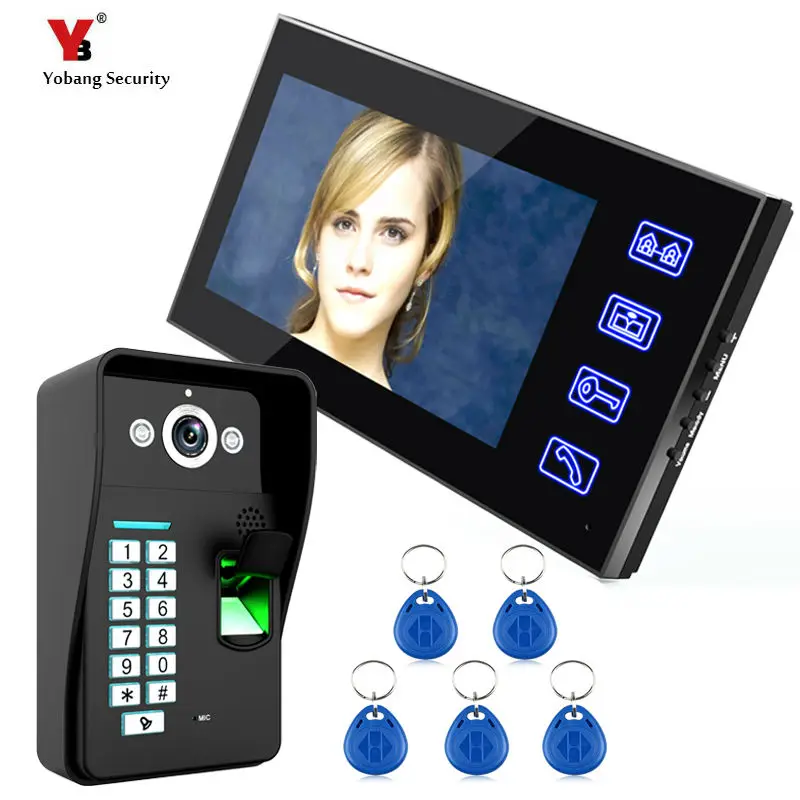 Yobang Security 7 inch fingerprint Video Door Phone Night Vision Doorbell Camera Mounted Video Intercom Monitor with RFID keyfob