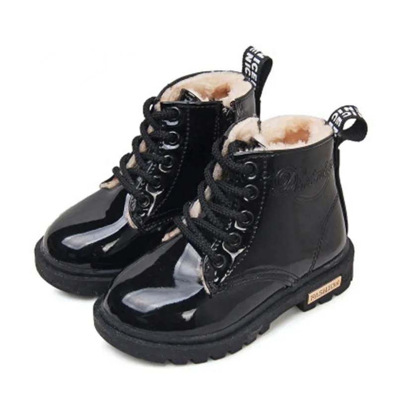 Новые детские зимние ботинки для мальчиков и девочек резиновые сапоги кожаные сапоги модная обувь