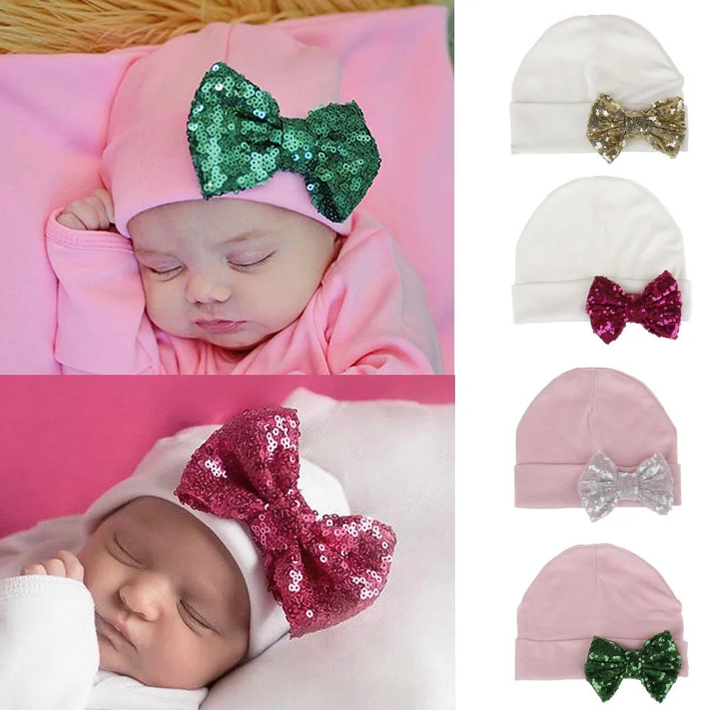 Buy Cute Baby Girls Boys Hats Paillette Sequin Bowknot