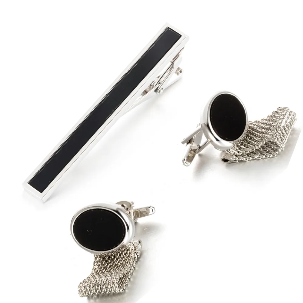 VAGULA 3PCS set Black Acrylic Tie Clip Cufflinks Set New Pin Cuff links Gemelos Button Bar Link Men Jewelry 10 | Украшения и