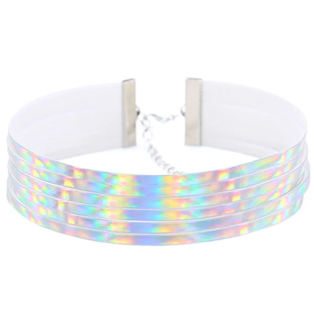 

Multilayers PU Leather Choker Necklace Holographic Choker Harajuku Anime Laser Collar Chocker Chic