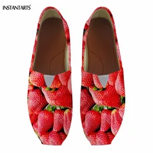INSTANTARTS/забавные фрукты клубники/киви с фруктовым принтом; летние туфли на плоской подошве для девочек-подростков; женские хлопковые туфли с квадратным носком; лоферы