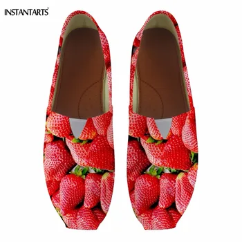 

INSTANTARTS Funny Fruits Strawberry/Kiwi Fruit Printed Summer Flats Shoes for Teen Girls Woman's Square Toe Cotton Shoes Loafers