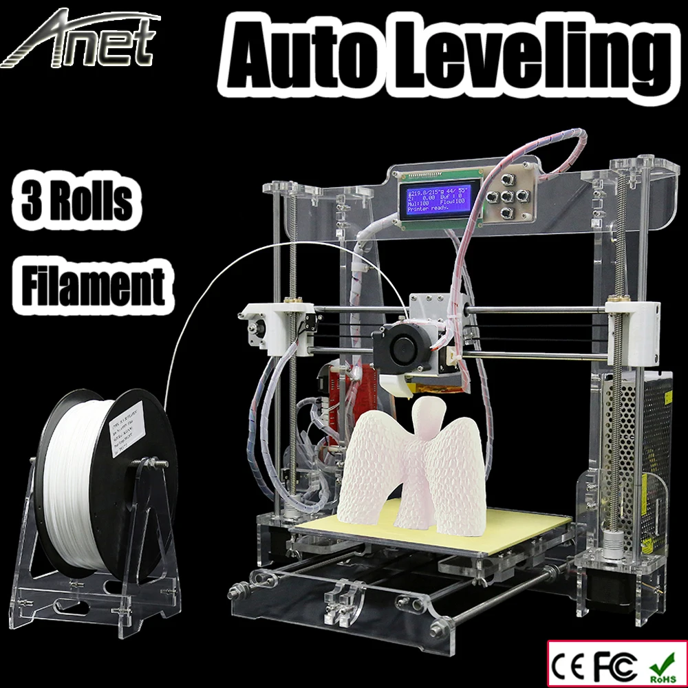  Newest Upgrade Auto leveling Prusa i3 3D Printer kit diy Anet A8 3d printer with Aluminum Hotbed 3Roll Filament 8GB card LCD 