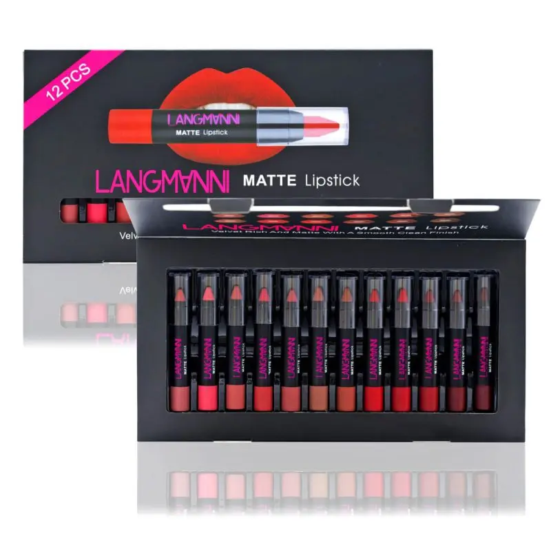 

Nude Make Up Set langmanni 12Pcs/Kit Matte Cloors Lipstick Kits Lips Makeup Waterproof Nutritious Velvet Lip Stick Tint
