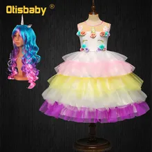 Рождество для девочек с единорогом; платье принцессы Единорог для вечеринки платье-пачка для Хэллоуина Радужный костюм пони детская юбкой всех цветов радуги; платье для новорожденных и парик