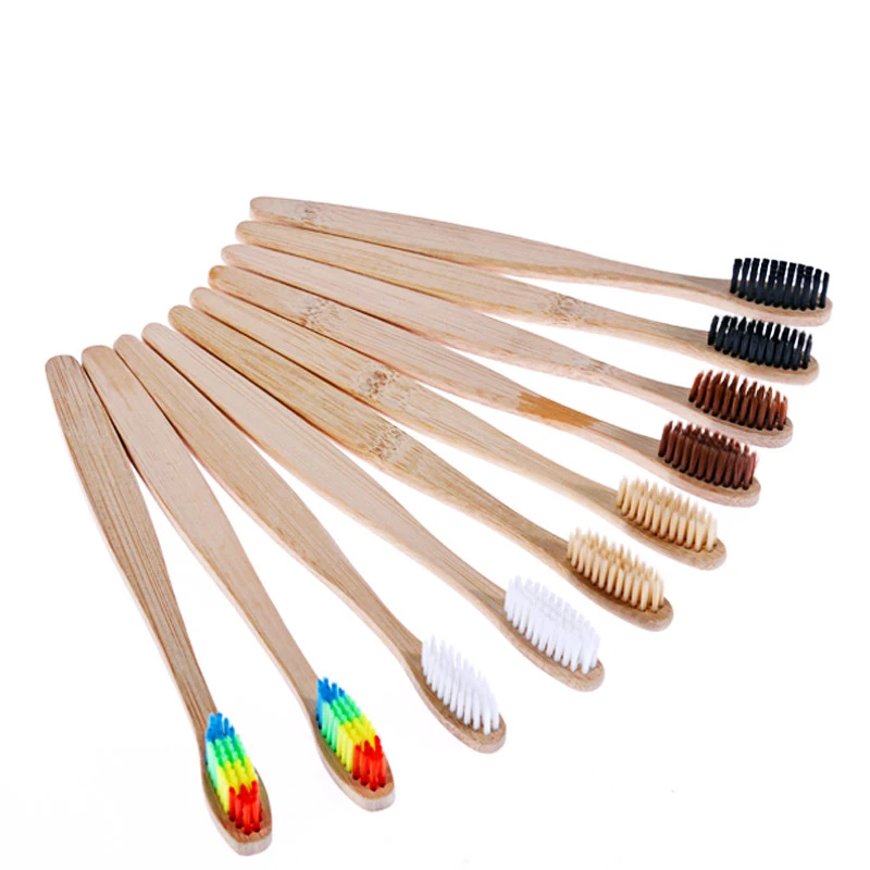 Green 1PC Natural Bamboo Handle Toothbrush Rainbow Colorful White Soft Brush Bamboo Toothbrush Environmental Oral Care 4