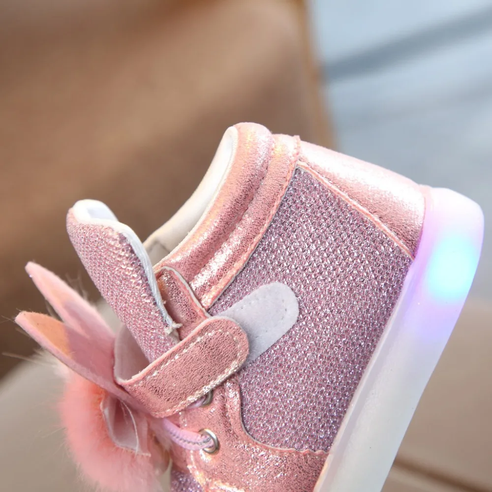 2019 kids sneakers lights girls cartoon rabbit fur LED lights shoes lights shoes sneakers casual shoes kids sneakers LED 40J24 (16)