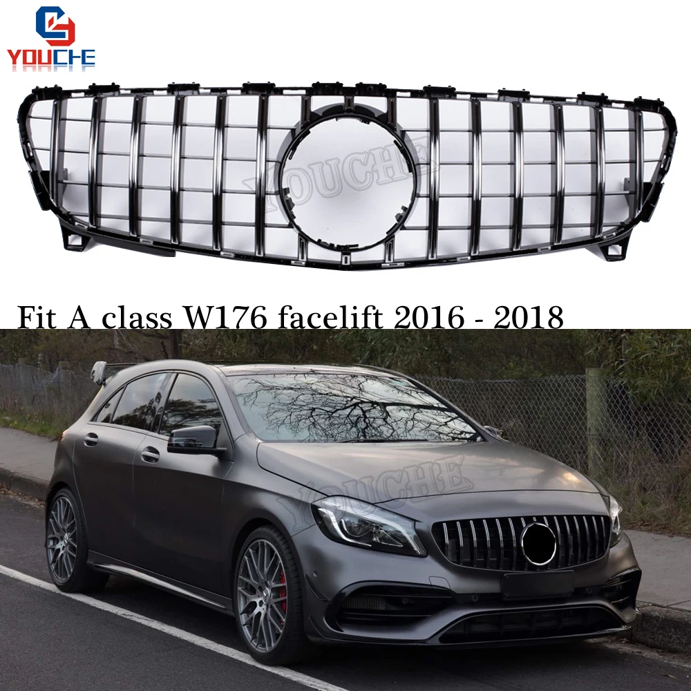 Решетка для переднего бампера GT R Style Mercedes W176 Facelift 2016 2018 A160 A180 A200 A250 A45 AMG передняя