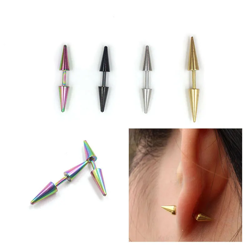 

LNRRABC 6 Colors 2 Pcs Unisex Punk Rock Stud Earrings Personality Stainless Steel Spike Rivet Taper Earrings For Women