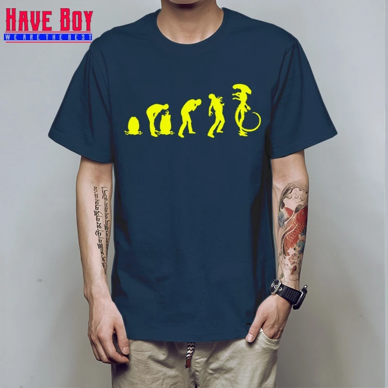 У мальчика для мужчин Эволюция инопланетянина Футболка Лето Прохладный печатных короткий рукав хлопок Эволюция футболки для мужчин HB317