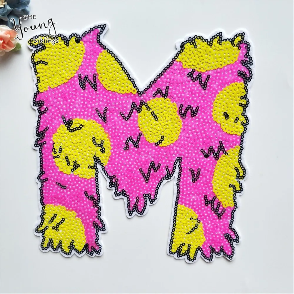 High quality Sequins Glittering Large size Letter M Iron On Patches For