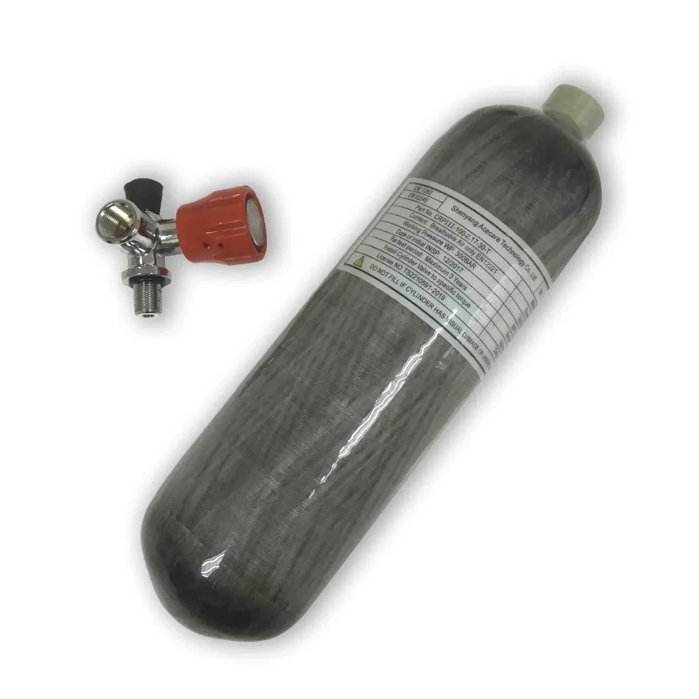 Diving Cylinder 2.17L Carbon Fiber Cylinder Scuba Tank Air Hunting Paintball Tank Pcp Underwater Gun Tank & Red Valve Acecare