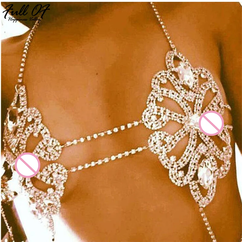 

Sexy Women Metal Chain diamond Crop Top 2018 Novelty Halter Summer Hollow Bandage Exotic NighClub Party Womens Tank Camis Tops