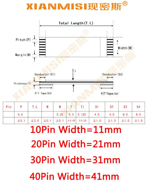 Ffc/الشركة شقة فليكس تمديد كابل 10pin 20pin 30pin 40pin نفسه الجانب 1.0 ملليمتر الملعب awm vw-20624 20798 60 فولت بطول 1.5 متر 5 قطع