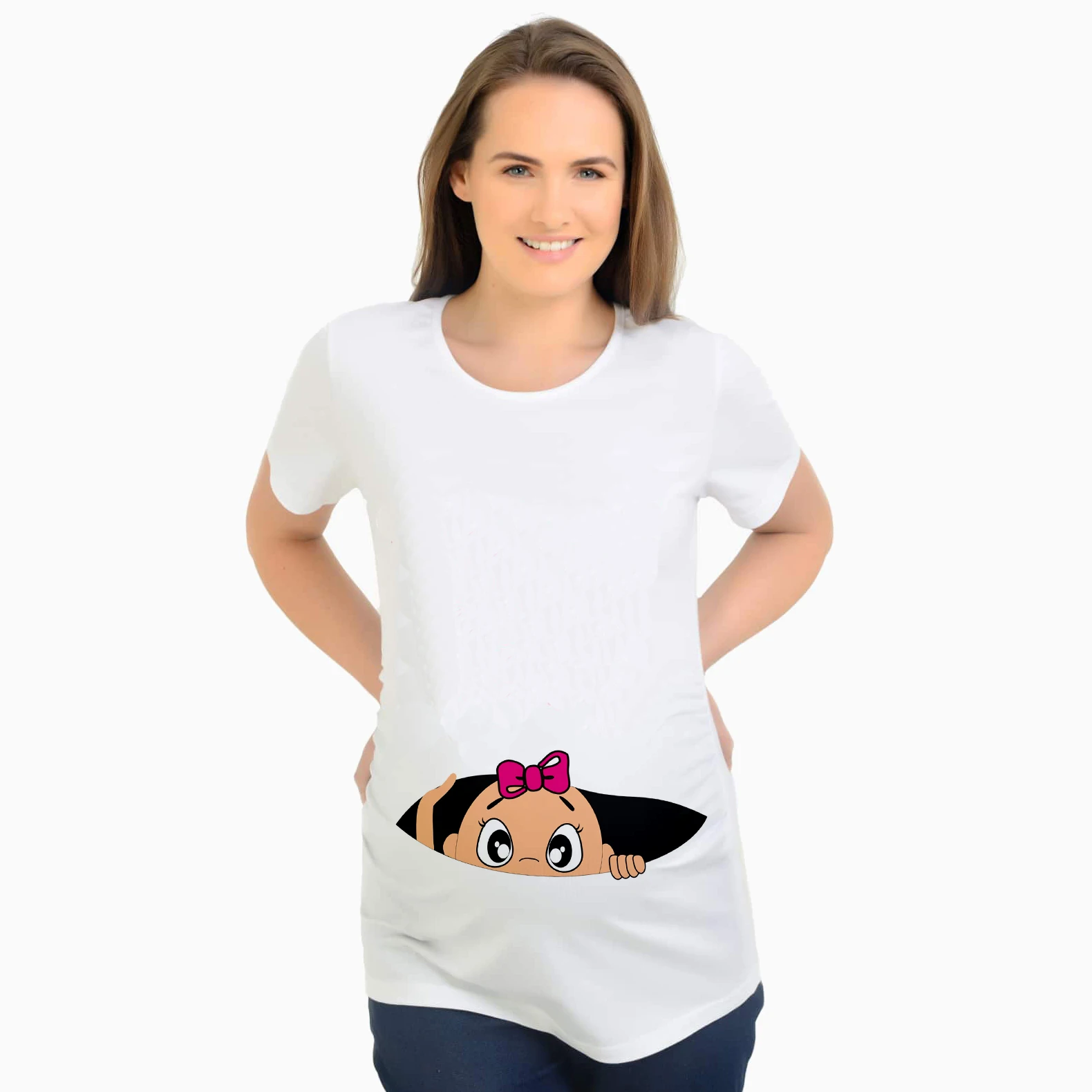 Детские рубашки с забавным принтом, Одежда для беременных, футболки для беременных - Цвет: P028-PSTWH-