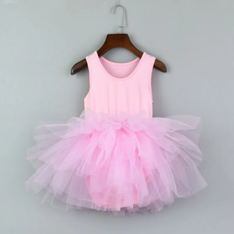 Новое платье для маленькой девочки сплошной цвет жилетка без рукавов для девочек балетки Танцы платье для маленьких детей; юбка для девочек детская одежда - Цвет: Розовый