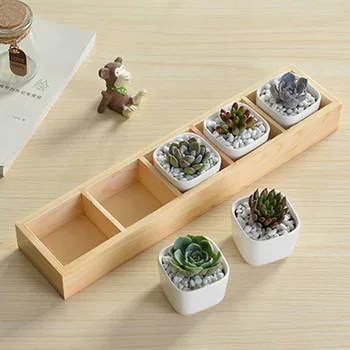 

5 Grids Plant Pot Tray Rectangle Wooden Storage Boxes Succulents Flowerpot Holder