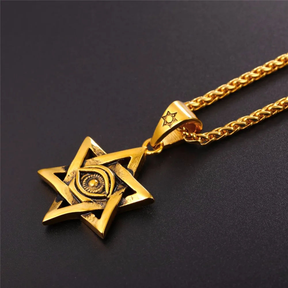 Ожерелье звездная звезда Давида с подвеской от сглаза из нержавеющей стали/золотое ювелирное изделие для мужчин в виде еврейской звезды Давида GP2428