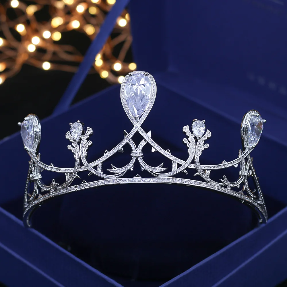 

Red Trees Brand High Quality Wedding Hair Accessories Luxury Sparkly AAA Cubic Zircon Queen Crown Head Tiaras Jewelry
