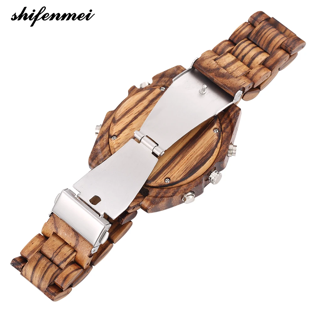 top luxury brand Shifenmei 2139 Antique Mens Zebra and Ebony Wood Watches with Double Display Business Watch in Wooden digital quartz watch drop shipping (26)
