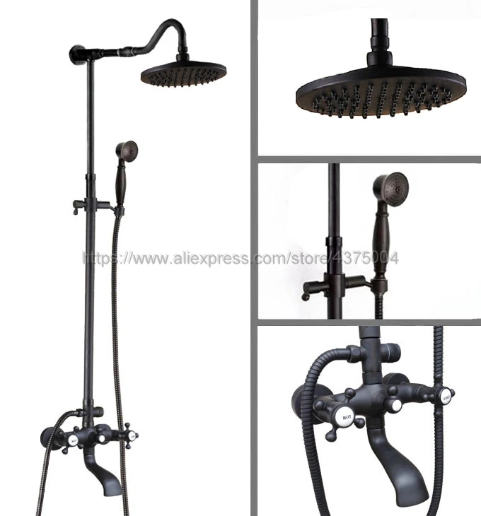 Oil Rubbed Bronze 8" Shower Set Dual Handle Wall Mounted Bathroom Shower Faucet kit with Handshower Tub Spout Nhg605