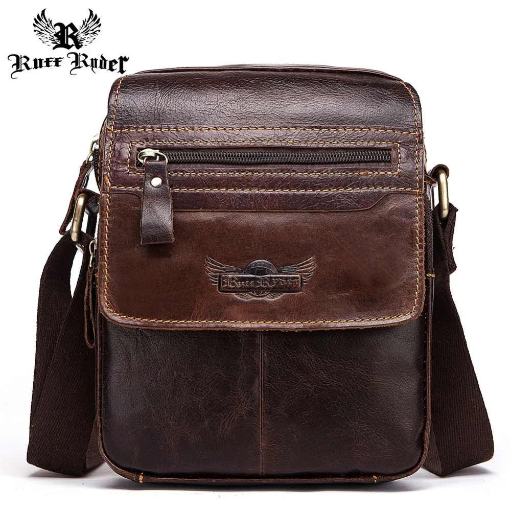 

RUFF RYDER 100% Genuine Cow Leather Men's Shoulder Bag Handbag Messenger Clutch for Male Crossbody Bolsas Phone Zipper for Small