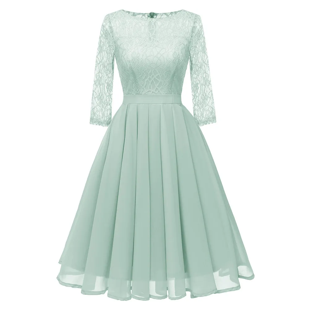 Винтажное летнее платье, торжественное платье, женское элегантное платье принцессы с цветочным кружевом, коктейльное платье с круглым вырезом, вечерние платья для женщин Jun26