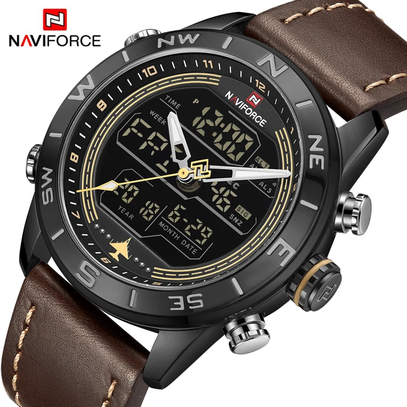 

NAVIFORCE Luxury Brand Men's Fahison Sport Watches Men Quartz Analog Digital Clock Leather Army Military Watch Relogio Masculino