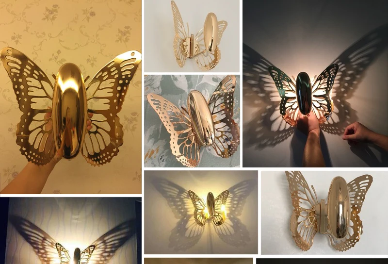 Horsten New Creative LED Wall Lamp Butterfly Lampshade Projection Shadow Wall Light Gold Butterfly Wall Sconce For Home Cafe Hotel Decoration (3)