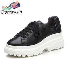 DoraTasia/брендовые Дизайнерские кроссовки из натуральной кожи; сезон осень года; черные повседневные кроссовки на плоской платформе; женская обувь на плоской подошве со шнуровкой