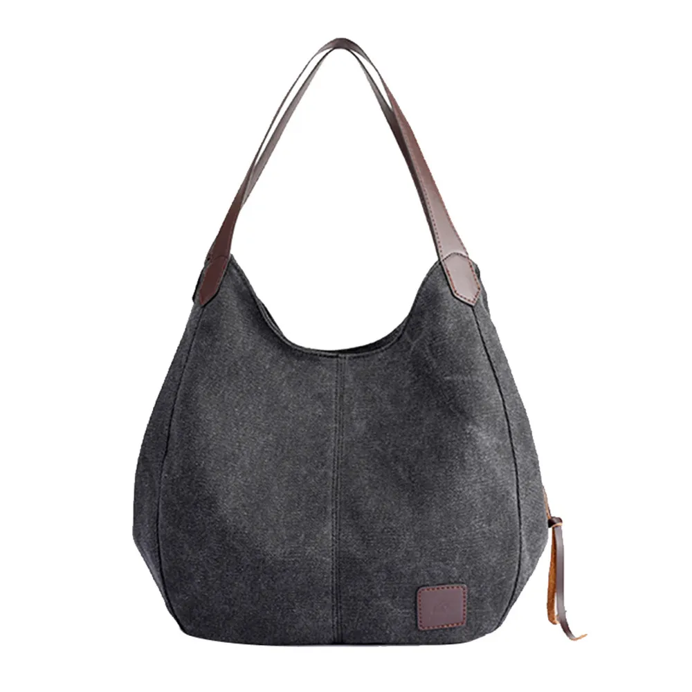 Women's Canvas Handbags High Quality Female Hobos Single Shoulder Bags Vintage Solid Multi-pocket Ladies Totes