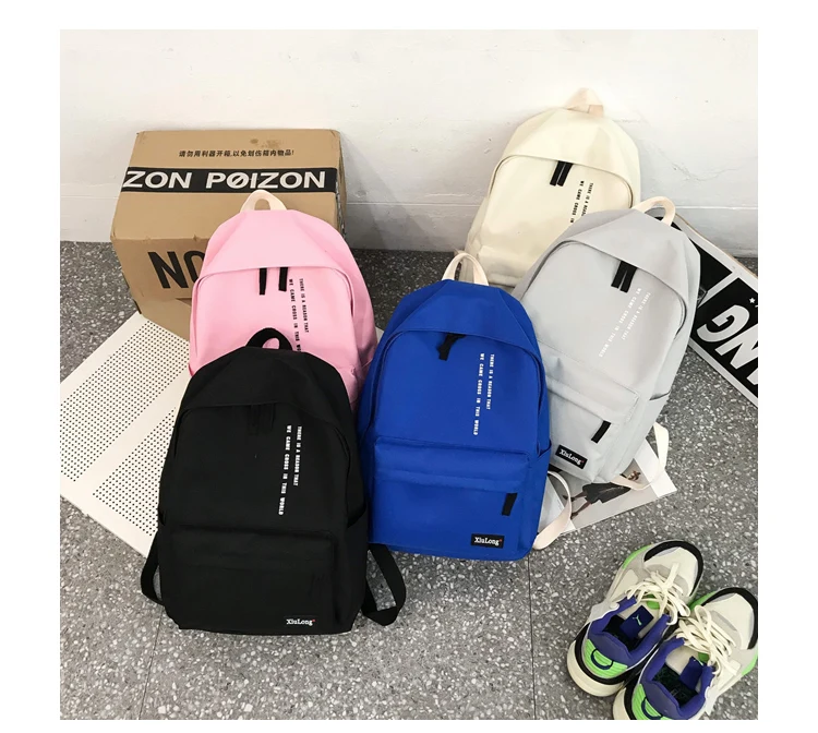 Solid Black Backpack Preppy Style Letters School Bag for Teenage Girls Brand High Quality Nylon Leisure Or Travel Bags Package