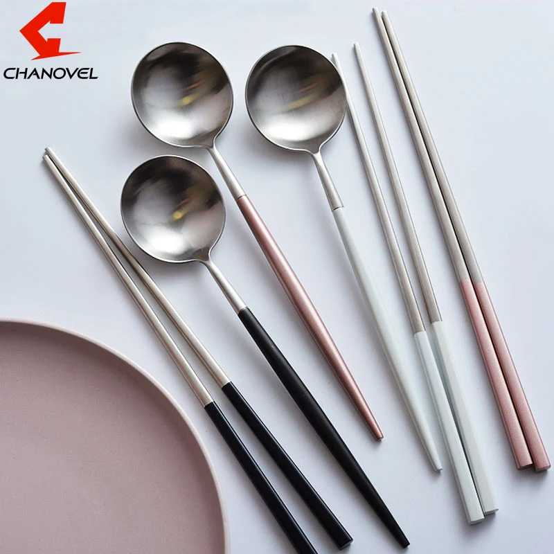 

CHANOVEL Hot 18/10 Stainless Steel Chop sticks ladle Colorful Set Dinnerware Set Dessert ladle Scoop Long Handle Chop Sticks