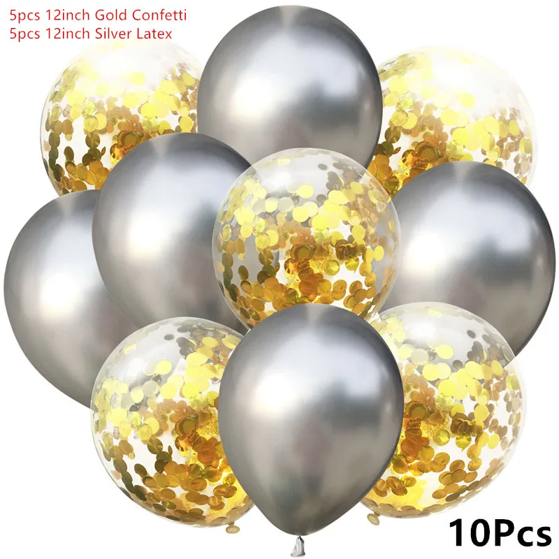 Смешанные шары с золотыми Конфетти День Рождения украшения для взрослых детей металлический шар воздушный шар набор воздушный шар на день рождения надувной шар - Цвет: Metal silver C gold