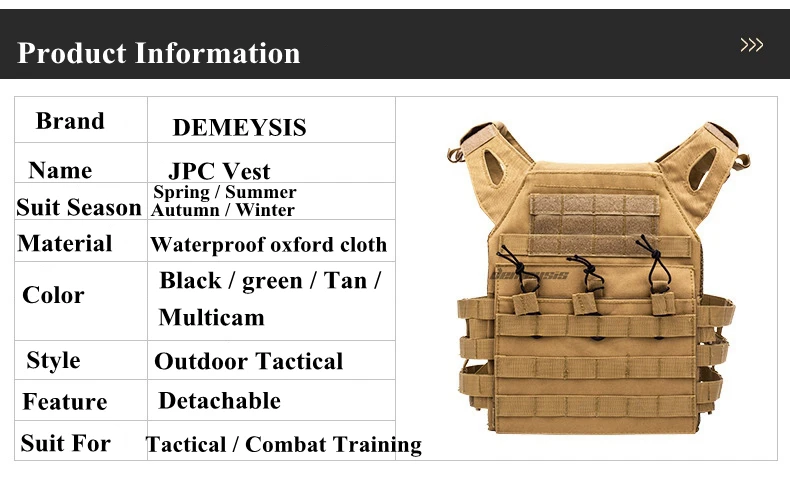 Adjustable J P C Molle Tactical Vest Plate Carrier Military Airsoft Shooting Vests Hunting CS Waistcoat Wargame Paintball Vest