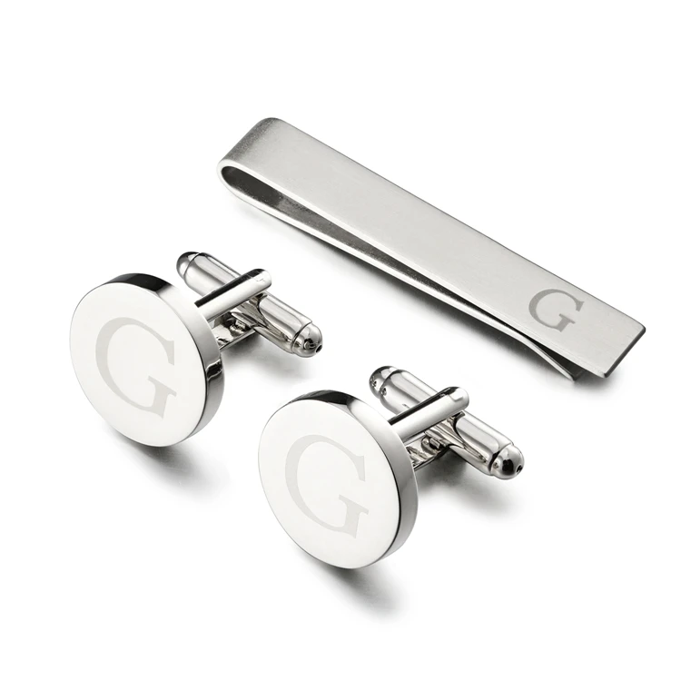 LEPTON Alphabet Cufflinks & Tie Clip Set for Men - Elegant Wedding & Business Accessory