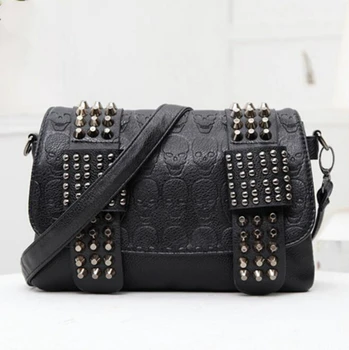 

X-Online 051317 new hot women handbag female rivet skull shoulder bag