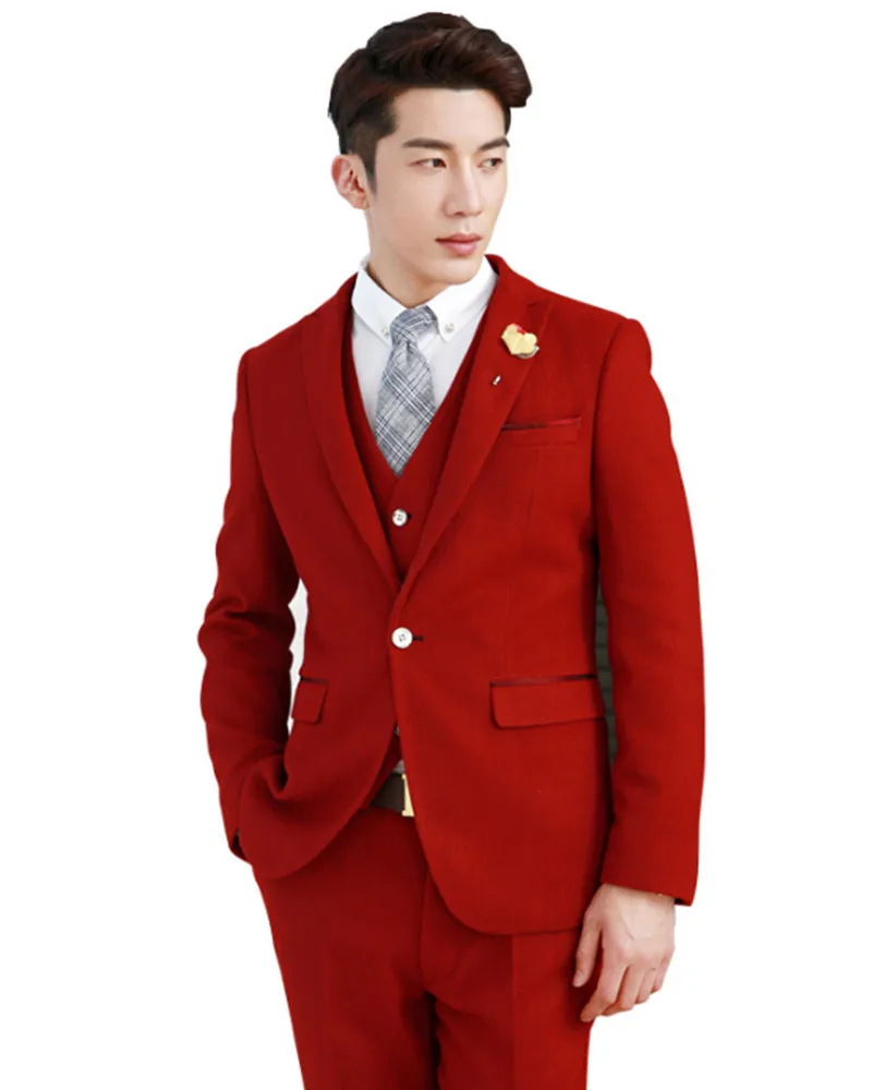 Fashion Newest Groom Suits Tuxedo Young Man Red Wedding One Fashion Newest Groom Suits Tuxedo Young Man Red Wedding One Ons Handsome Men S Three Piece Suit Jacket Pants Vest In From Clothing
