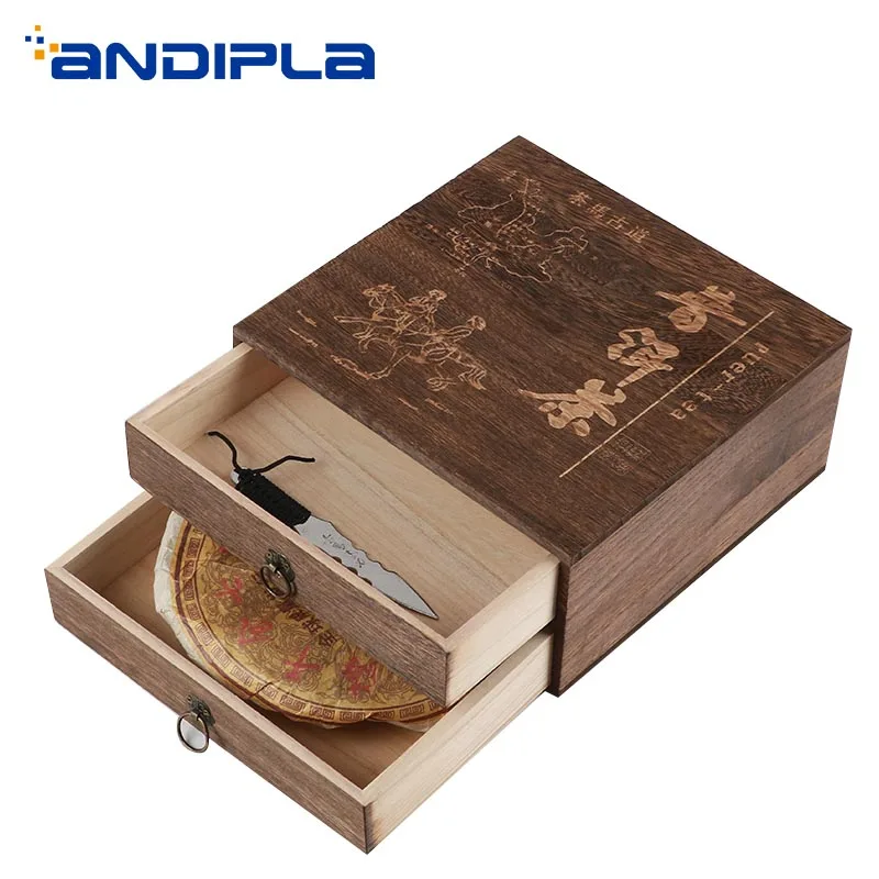 

Vintage Wood Storage Tea Box Puer Tea Cake Separator Boxes Drawer Small Locker Container Teaware Accessories Puer Caddies Decor