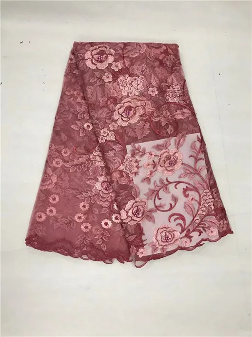 

High Quality African Lace Fabric Net 2019 French Lace Fabric Tulle With Beads Nigerian Lace Fabric For Wedding Red(1L-4-19